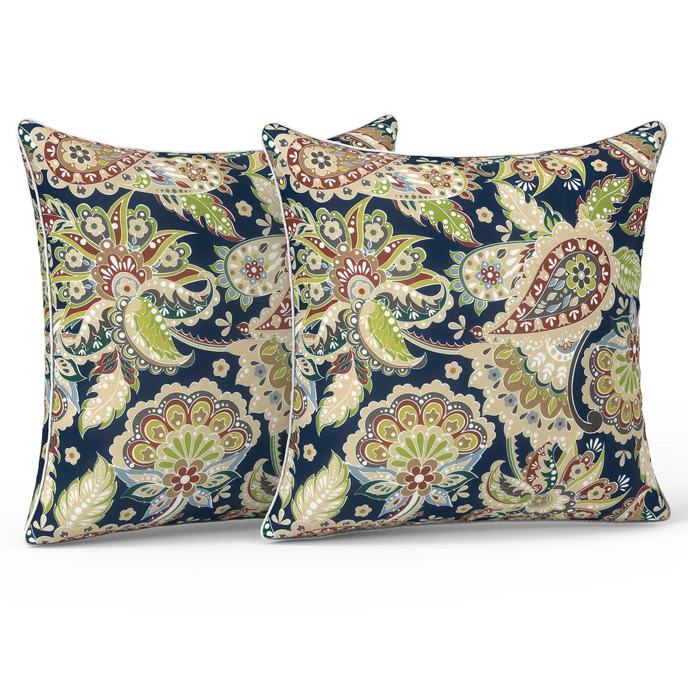 LVTXIII outdoor/indoor pillow cover set of 2 in paisley sapphire blue front view