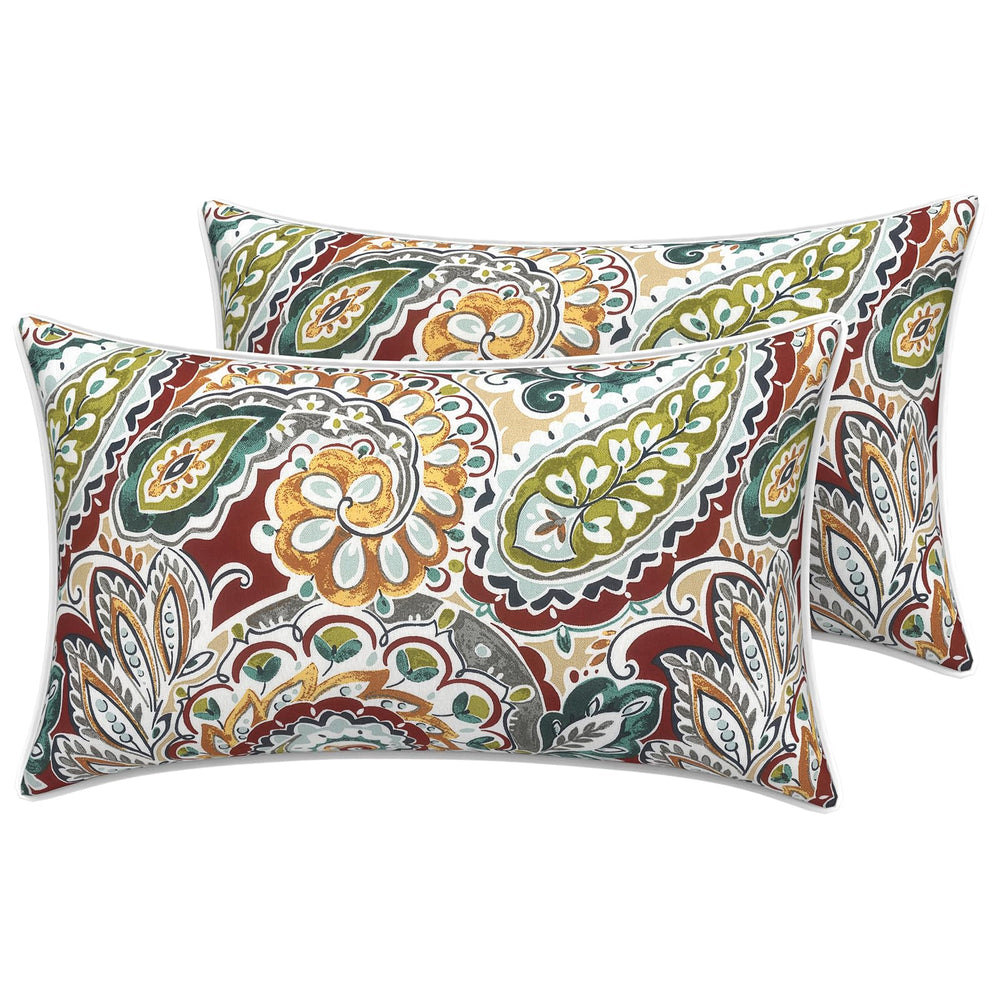 LVTXIII Outdoor Lumbar Pillow Cover front view in vibrant paisley