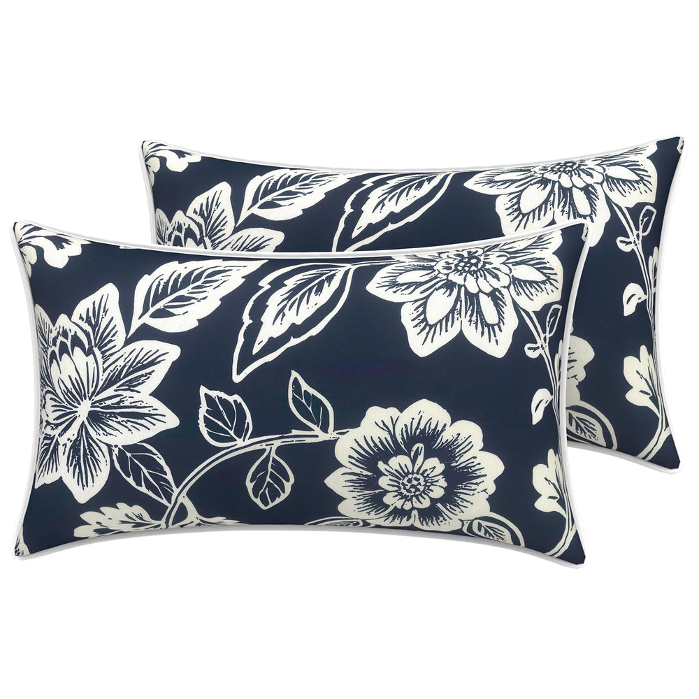 LVTXIII outdoor lumbar pillow cover in Elegant Vines Navy front view
