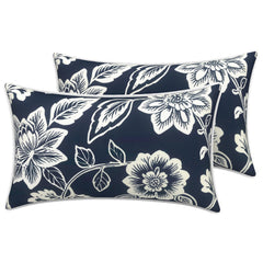 LVTXIII outdoor lumbar pillow cover in Elegant Vines Navy front view