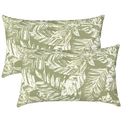 LVTXIII Outdoor Lumbar Pillow Cover in Tropical Leaf Green, front view