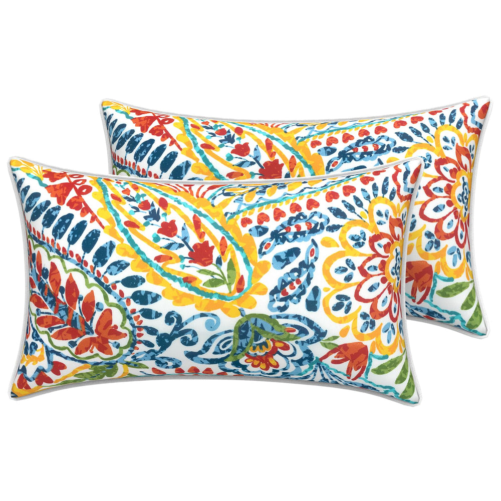 LVTXIII Outdoor Lumbar Pillow Covers 12x20 inch Paisley Multi front view