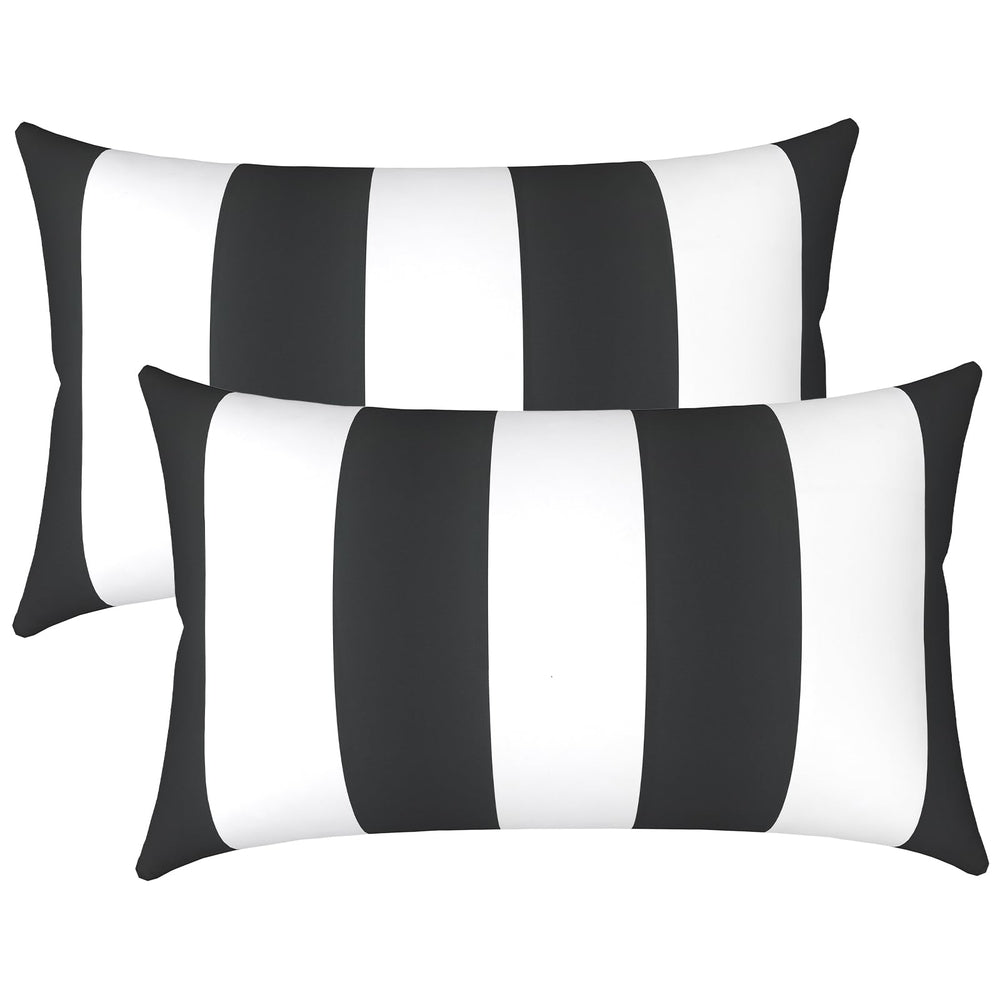 LVTXIII Outdoor Lumbar Pillow front view in Cabana Black
