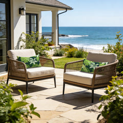 LVTXIII outdoor lumbar pillows in garden setting