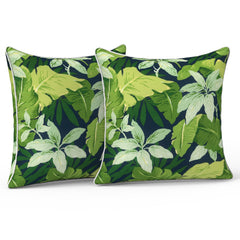 LVTXIII Outdoor Throw Pillows front view in Jungle Leaves design