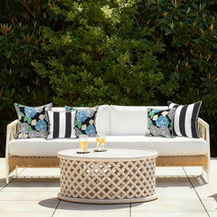 LVTXIII Peony Garden pillows on patio furniture