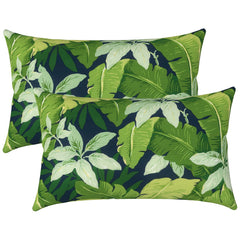 LVTXIII Set of 2 Outdoor Lumbar Pillows in Jungle Leaves pattern, front view