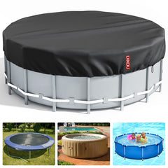LXKCKJ 16 Ft Round Pool Cover front view in black