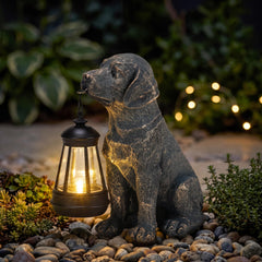 Lyeasw Outdoor Dog Statue with Solar Lantern front view