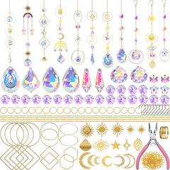 Lyukii DIY Suncatcher Kit contents with various crystal shapes
