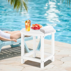 LZRS Round Adirondack Side Table in White with drinks on it