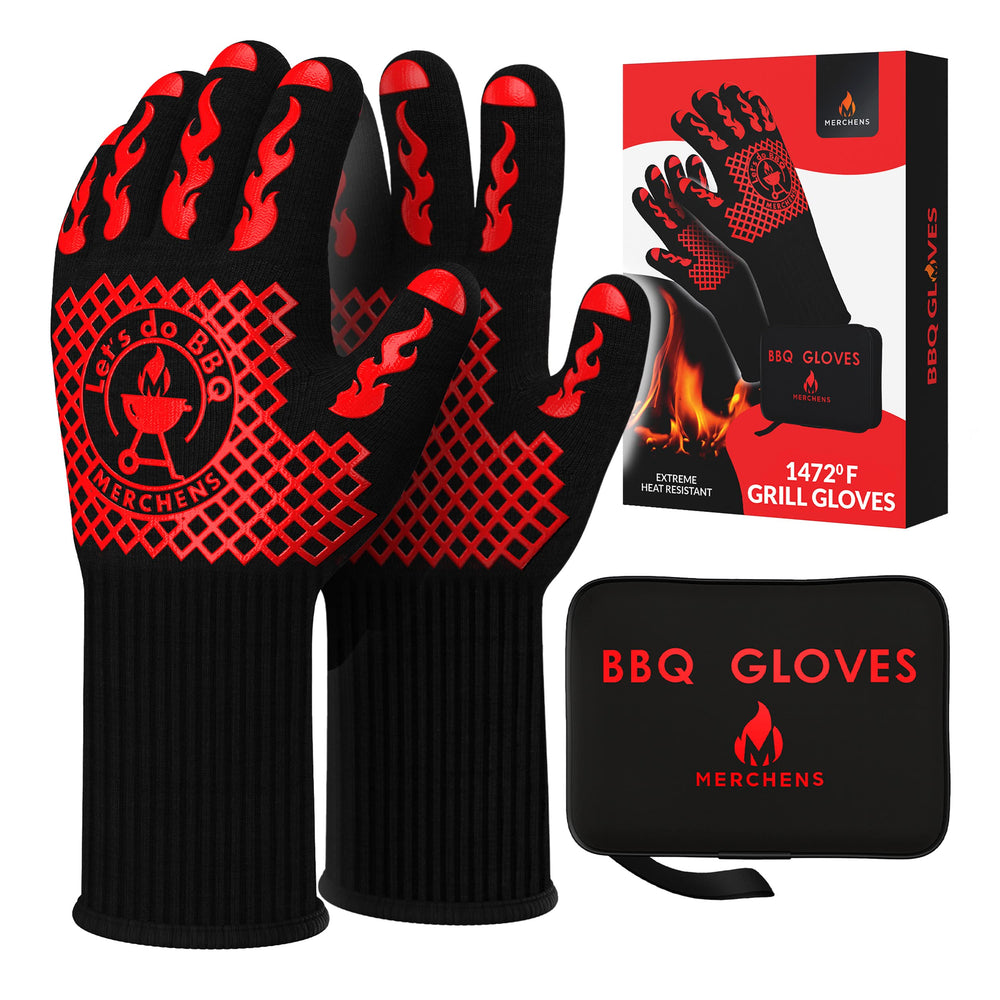 M MERCHENS BBQ Grill Gloves front view showing red colour
