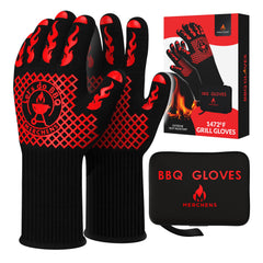 M MERCHENS BBQ Grill Gloves front view showing red colour