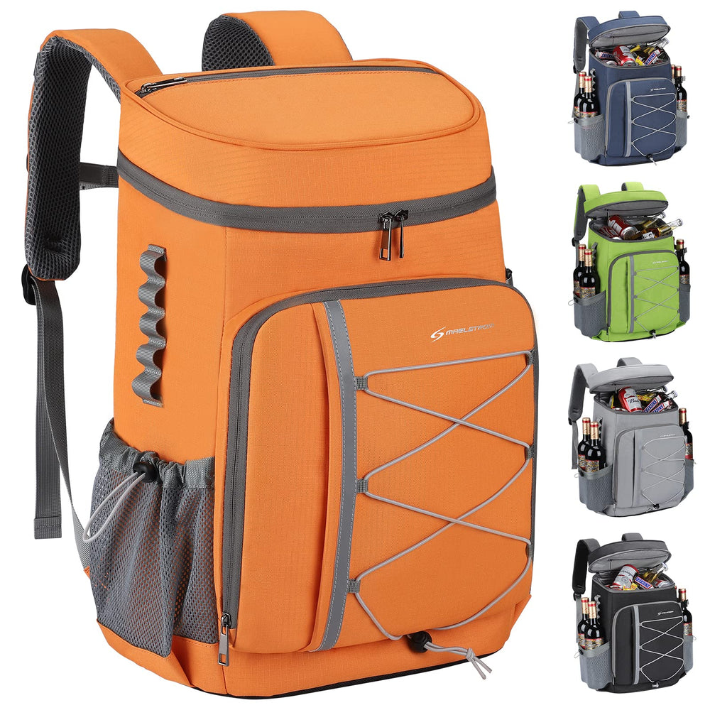 Maelstrom Insulated Cooler Backpack front view in orange