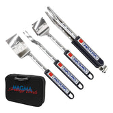 MAGMA 5-Piece Telescoping Marine Grill Tools Set including spatula, tongs, and fork