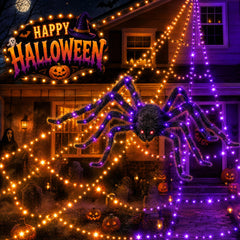 Makion Halloween spider web lights with purple and orange LEDs