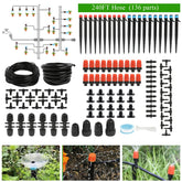 Maotong 240FT Drip Irrigation System Kit components including tubing and sprayers