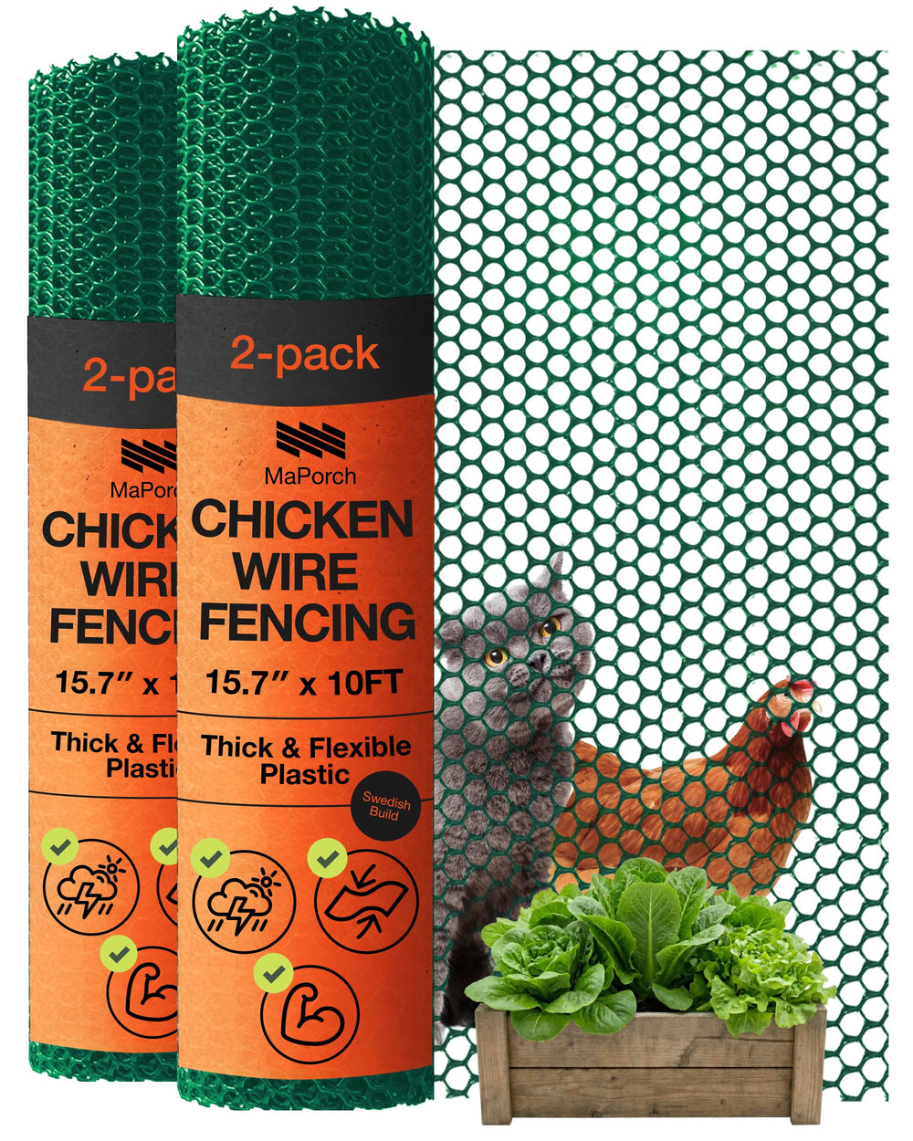 MAPORCH Plastic Chicken Wire Fencing front view, green colour