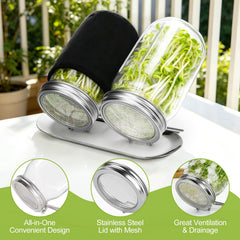 Marinix sprouting lid on a mason jar at a 45-degree angle