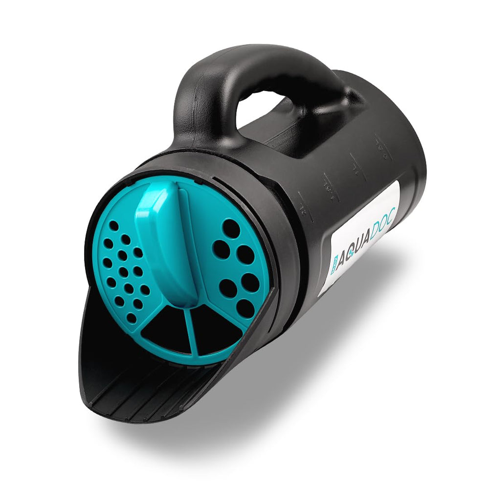 MAV AquaDoc Handheld Seed Spreader front view with gray finish