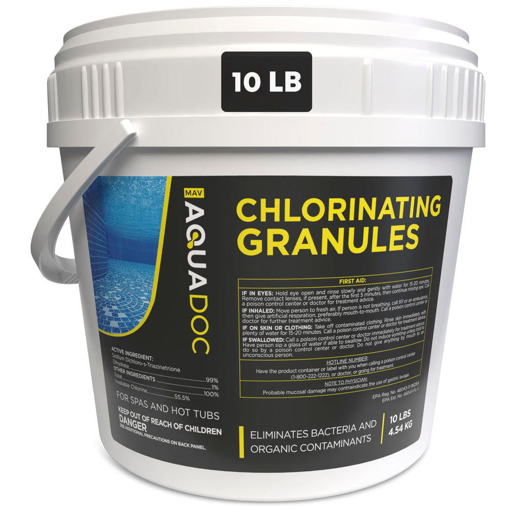 MAV AquaDoc Hot Tub Chlorine Granules 10 lb container front view