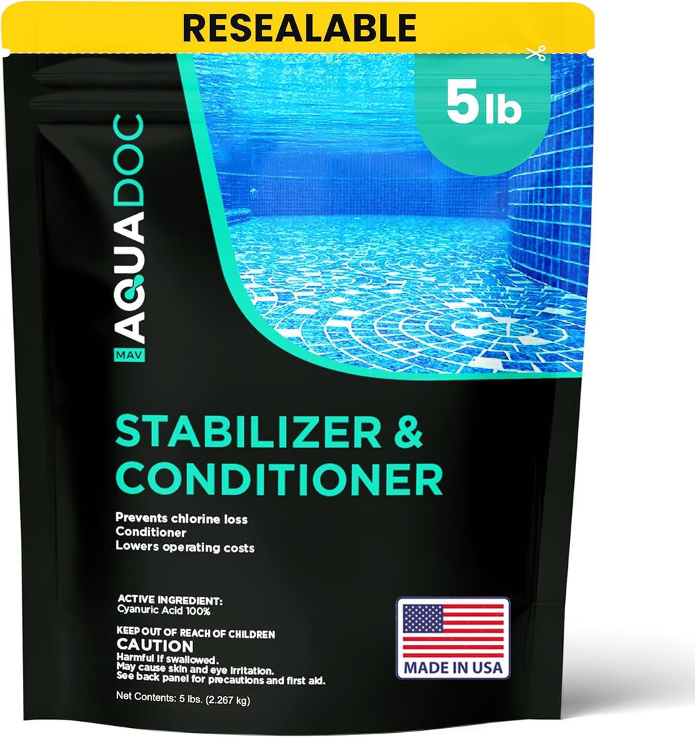 MAV AquaDoc Pool Stabilizer 5lb powder packaging front view