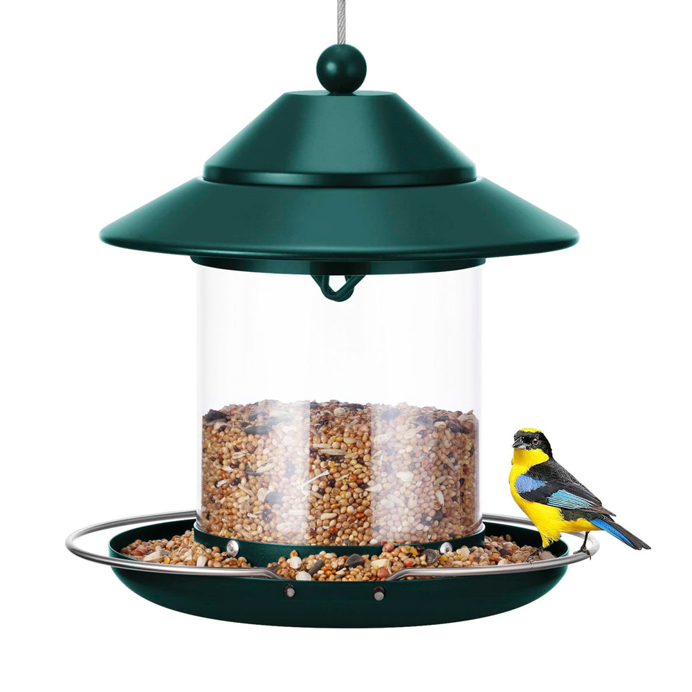 MAXDORIA Hanging Metal Bird Feeder front view with clear tube