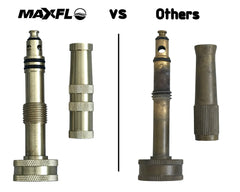 MAXFLO brass hose nozzle side view with adjustable features