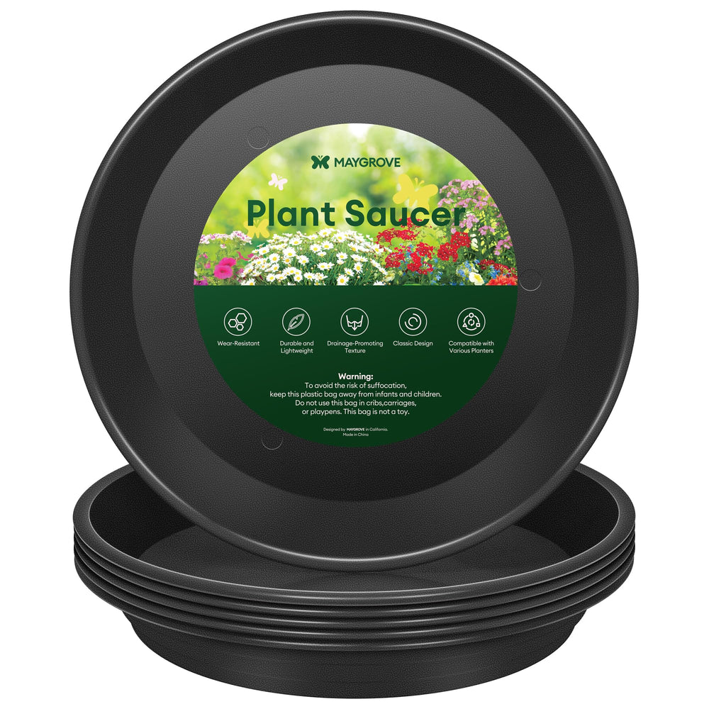 Maygrove 12-inch black plant saucer front view