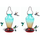 MCHBF 2 Pack Glass Hummingbird Feeder Diamond Green Front View