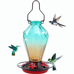MCHBF Glass Hummingbird Feeder front view in diamond green