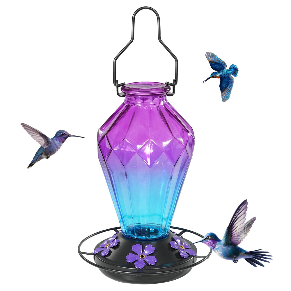 MCHBF Glass Hummingbird Feeder front view in Diamond Purple