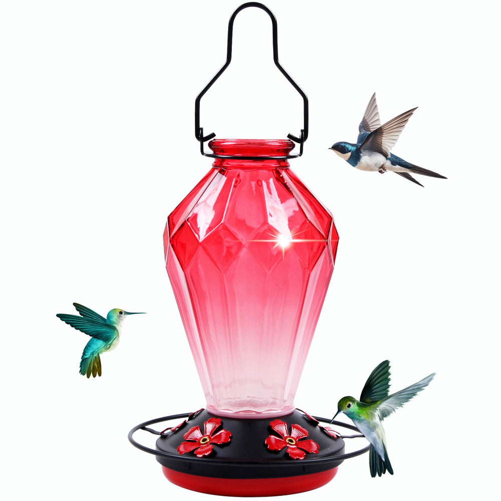MCHBF Hummingbird Feeder front view in diamond red glass