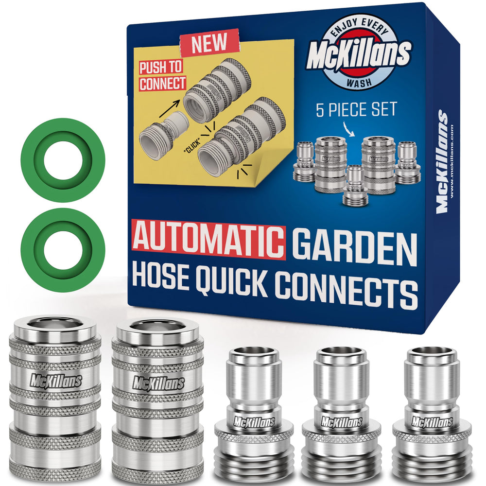 McKillans Automatic Quick Connect Garden Hose Fittings Kit with stainless steel connectors