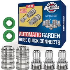 McKillans Automatic Quick Connect Garden Hose Fittings Kit with stainless steel connectors