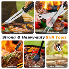 Meat thermometer and grill brush from the BBQ accessories set