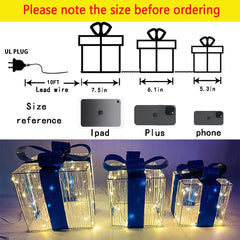 Medium blue lighted gift box with ribbon bow