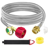 MEFUN 12FT stainless braided propane adapter hose with gauge front view