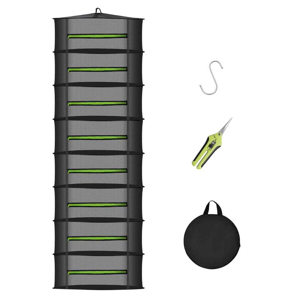 MEKOLIFE 8-Layer Herb Drying Rack front view with black mesh design