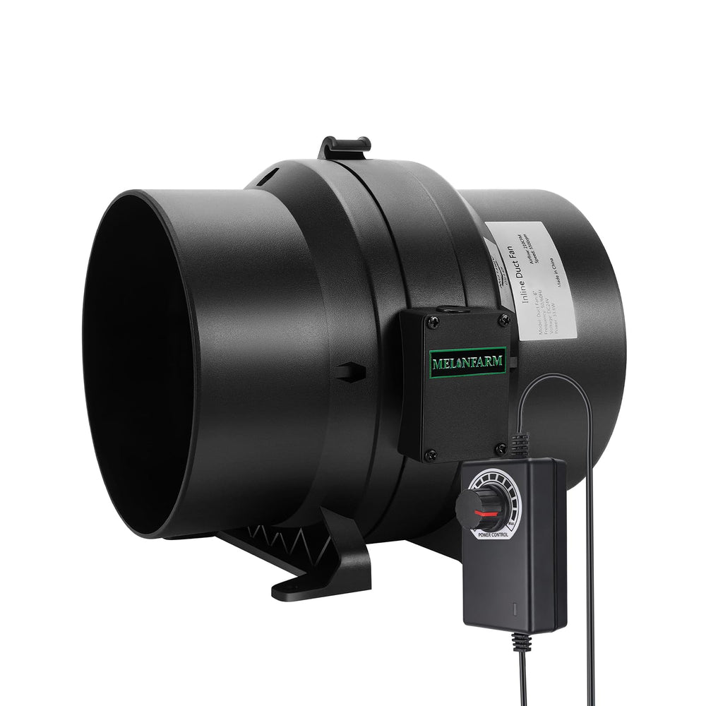 MELONFARM 6" Inline Duct Fan front view with E12 speed controller