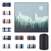 memKiya 60x80 inch Waterproof Picnic Blanket Blue-green Mountains folded view