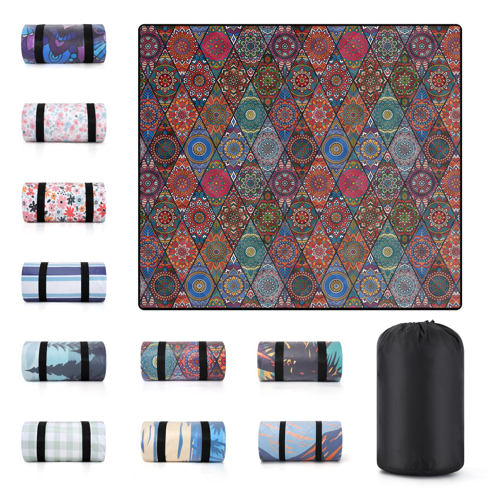 memKiya 80x80" waterproof picnic blanket in red bohemian design