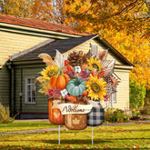 Memorywuu Fall Pumpkin Outdoor Decor metal yard sign front view