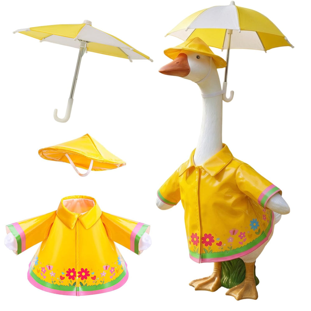 Memxike 23-inch porch goose outfit with yellow raincoat and rainbow umbrella