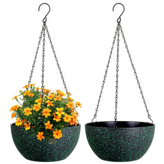 Meowell 10-inch hanging planter with black and green speckles front view