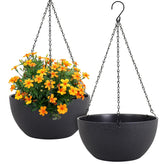 Meowell 12-inch black hanging planter with drainage holes, front view
