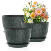 Meowell 12-inch black plant pot with green speckles and water ripple texture