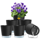 Meowell 6-inch self-watering pot, black with drainage holes