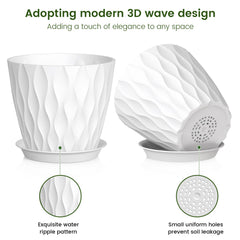 Meowell 7-inch plant pots stacked showcasing wave texture