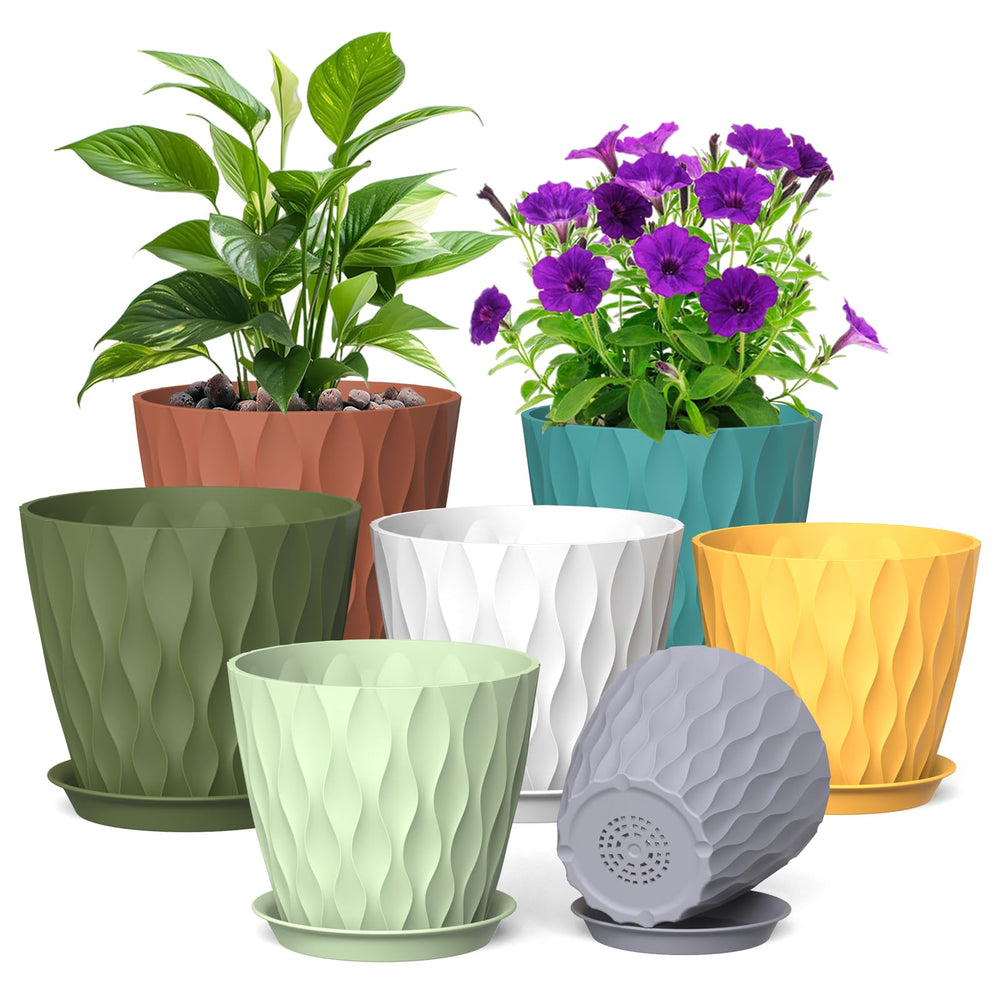 Meowell 7-Pack Plant Pots assorted sizes and colours